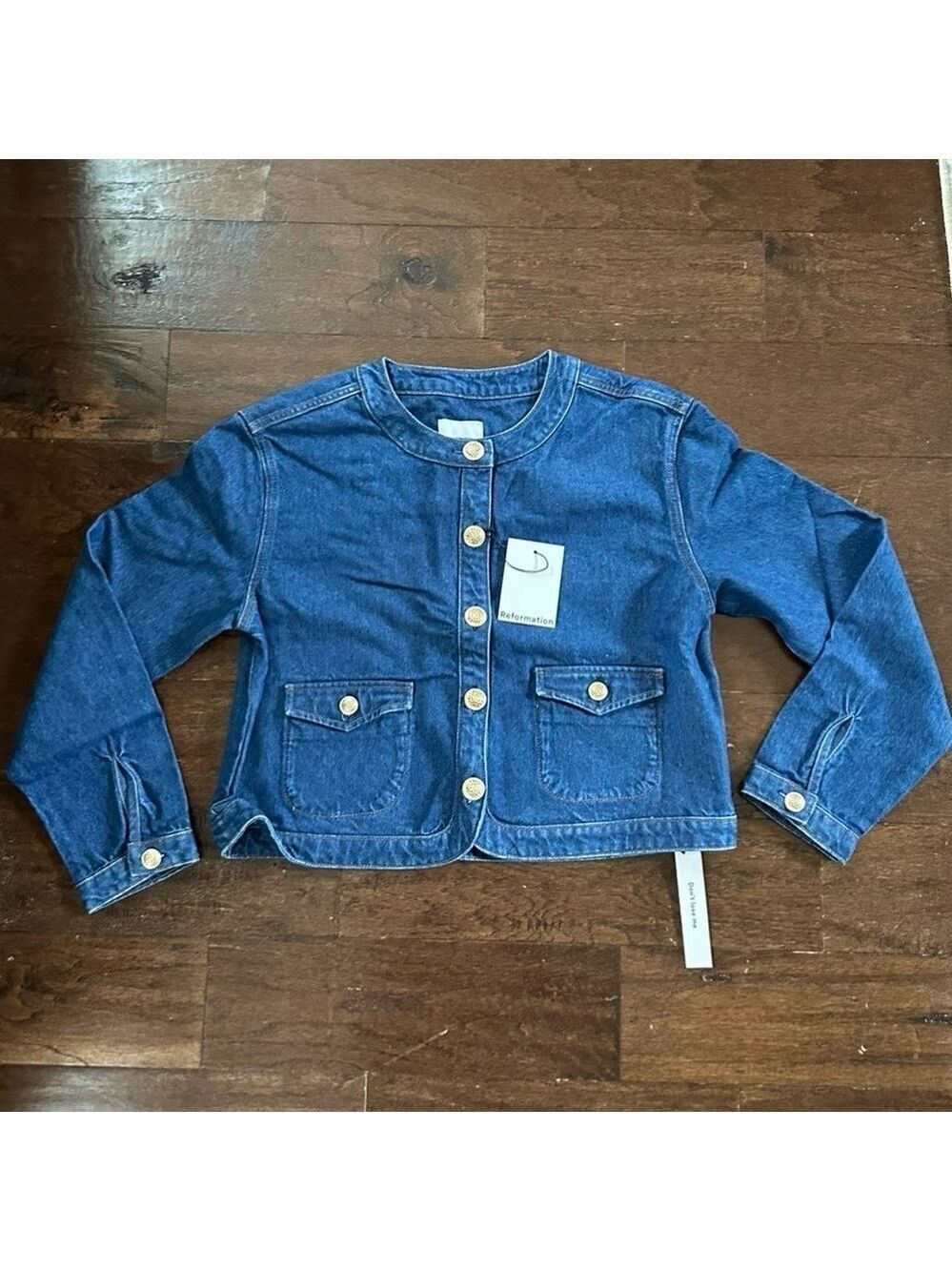 Reformation Braxton Dark Blue Denim Jacket Size L NWT - Picture 2 of 14